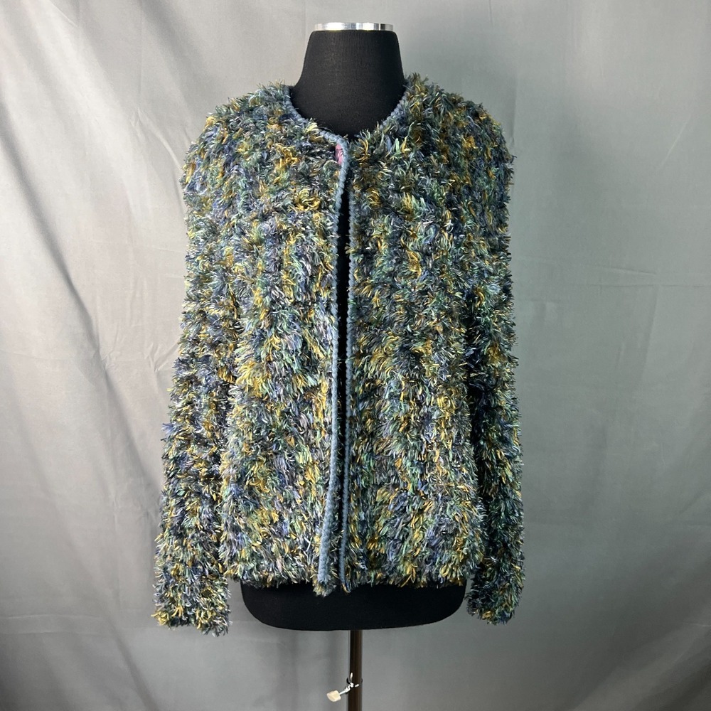 VTG Side Effects Of California Fuzzy Shaggy Cardigan Sweater Womens M Multicolor